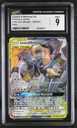 CGC 9 LUCARIO & MELMETAL GX 120 UNBROKEN BONDS SUN & MOON TAG TEAM GX POKEMON - Image 1