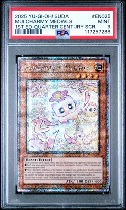 YUGIOH 1ST ED SUDA-EN025 MULCHARMY MEOWLS QUARTER CENTURY PSA 9 MINT #117257288 - Image 1