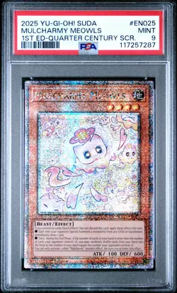 YUGIOH 1ST ED SUDA-EN025 MULCHARMY MEOWLS QUARTER CENTURY PSA 9 MINT #117257287 - Image 1