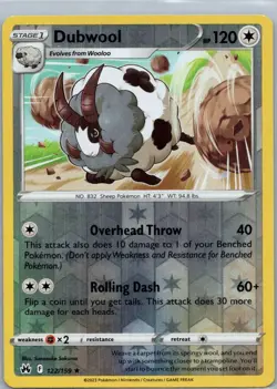 Pokemon Dubwool Crown Zenith 122/159 Near Mint NM Reverse Holo - Image 1