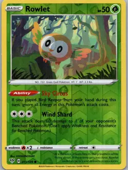 Pokemon Rowlet SWSH03: Darkness Ablaze 011/189 Near Mint NM Reverse Holo - Image 1