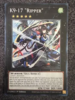 Yugioh K9-17 “Ripper” JUSH-EN035 Collector's Rare 1st Edition NM - Image 1