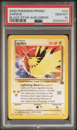 2000 POKEMON PROMO BLACK STAR #23 ZAPDOS BLACK STAR-AOKI ERROR - PSA 10 - Image 1