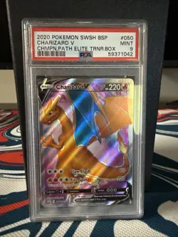 2020 Pokemon Champions Path Charizard V SWSH050 PSA 9 MINT - Image 1