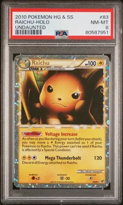 2010 POKEMON UNDAUNTED RAICHU PRIME #83 ULTRA RARE PSA 8 NM-MINT #80587951 - Image 1