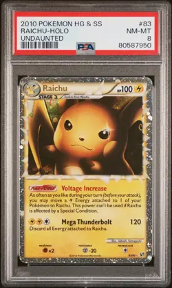 2010 POKEMON UNDAUNTED RAICHU PRIME #83 ULTRA RARE PSA 8 NM-MINT #80587950 - Image 1