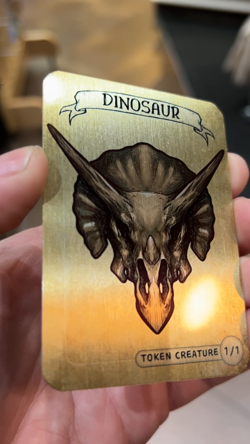 Dinosaur Metal Token Magic Card | Hand-Drawn Fantasy Creature Proxy Art on Metal - Image 2