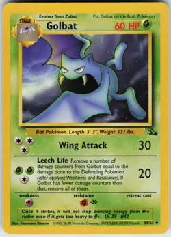 Pokemon TCG Golbat 34/62 Fossil Uncommon card Unlimited LP - Image 1