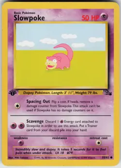 Pokemon TCG Slowpoke 55/62 Fossil Common card 1st Edition LP - Image 1