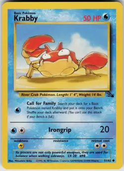 Pokemon TCG Krabby 51/62 Fossil Common card Unlimited LP - Image 1