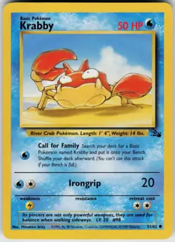Pokemon TCG Krabby 51/62 Fossil Common card Unlimited LP - Image 1