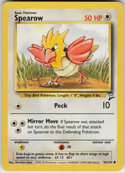 Pokemon TCG Spearow 092/130 Base Set 2 Common card Normal LP - Image 1