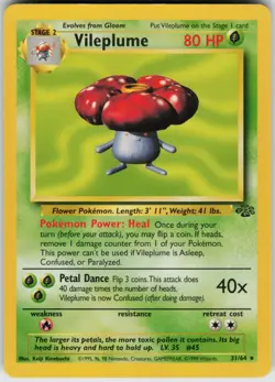 Pokemon TCG Vileplume (31) 31/64 Jungle Rare card Unlimited LP - Image 1