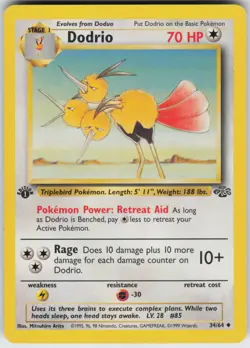 Pokemon TCG Dodrio 34/64 Jungle Uncommon card 1st Edition LP - Image 1
