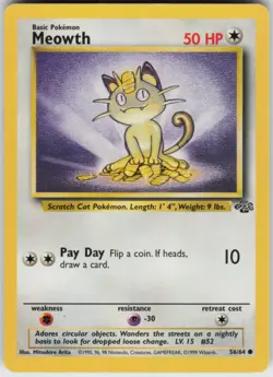 Pokemon TCG Meowth 56/64 Jungle Common card Unlimited LP - Image 1