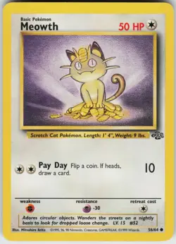 Pokemon TCG Meowth 56/64 Jungle Common card Unlimited LP - Image 1