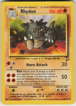 Pokemon TCG Rhydon 059/130 Base Set 2 Uncommon card Normal LP - Image 1