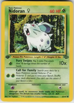 Pokemon TCG Nidoran F 57/64 Jungle Common card 1st Edition LP - Image 1