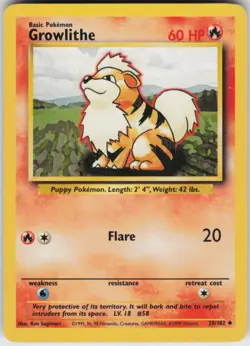 Pokemon TCG Growlithe 028/102 Base Set Uncommon card Normal LP - Image 1