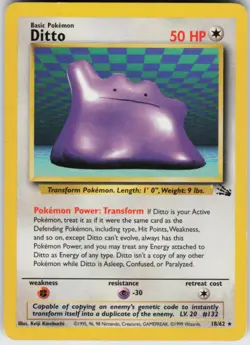 Pokemon TCG Ditto (18) 18/62 Fossil Rare card Unlimited LP - Image 1