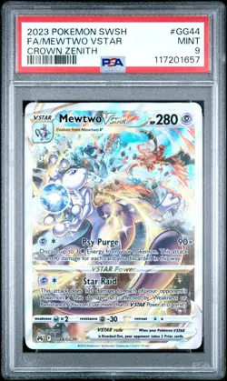 2023 POKEMON SWORD & SHIELD CROWN ZENITH #GG44 FULL ART MEWTWO VSTAR PSA 9 - Image 1