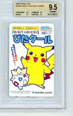 Pokemon Showa Note - Pikachu & Togepi Phone Card 1999 BGS 9.5 GEM MINT - Image 1
