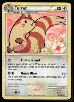 2010 HeartGold & SoulSilver Furret #21 Non Holo Rare Pokemon Card - Image 1