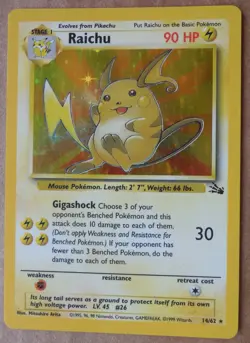 Raichu 14/62 Rare Holo Fossil Set Pokemon Card LP/MP - Image 1
