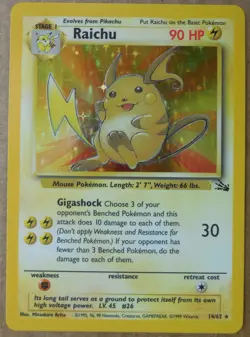 Raichu 14/62 Rare Holo Fossil Set Pokemon Card LP/MP - Image 1