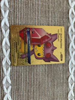 Pokemon TCG Pikachu Mega Sableye Tag Cosplay Gold Metal Foil HP 480 Fan Art - Image 1
