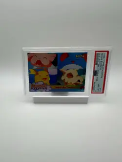 1999 Topps Pokemon MOVIE EDITION #44 Looks Like Touble Rainbow Foil PSA 8 - Image 1