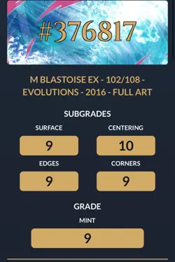 Pokemon M Blastoise EX Full Art Card 102/108 Evolutions Ultra Rare ACE 9 Graded - Image 3