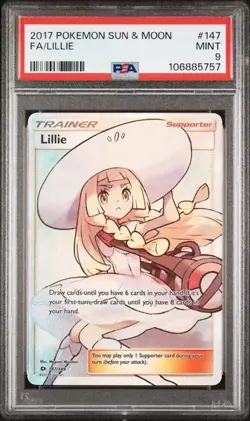 Lillie 147/149 Pokemon PSA 9 MINT Sun & Moon Base Set Full Art Ultra Rare - Image 1