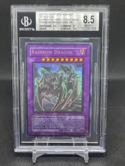 Yugioh 1st Elemental Hero Chaos Neos Rainbow Dragon Ghost Rare Misprint BGS 8.5 - Image 1