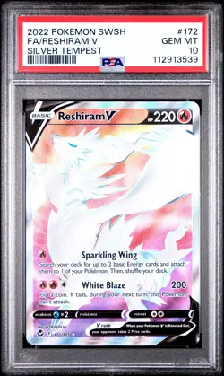 Pokemon Reshiram V 172/195 PSA 10 SWSH Silver Tempest 172 PSA 10 Full Art - Image 1