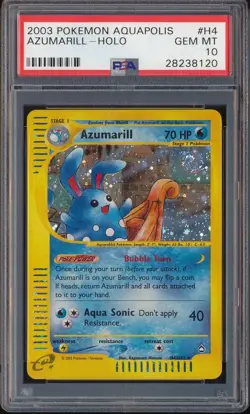 2003 POKEMON AQUAPOLIS AZUMARILL HOLO HOLOGRAPHIC #H4 PSA 10 GEM MINT SWIRL - Image 1