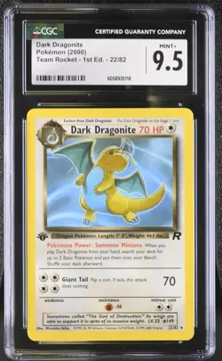 CGC 9.5 MINT+ Dark Dragonite Team Rocket 1st Edition 22/82 Pokemon Card psa - Image 1