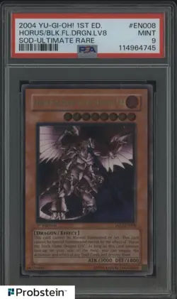 2004 Yu-Gi-Oh! 1st Ed SOD Ultimate Rare EN008 Horus The Black Flame Dragon PSA 9 - Image 1