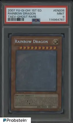 2007 Yu-Gi-Oh! 1st Ed TAEV Ghost Rare #EN006 Rainbow Dragon PSA 9 MINT - Image 1