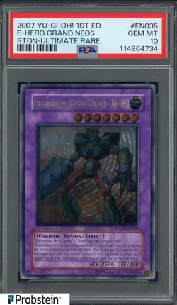 2007 Yu-Gi-Oh! 1st Ed STON Ultimate Rare #EN035 E-Hero Grand Neos PSA 10 - Image 1