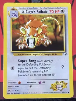 Lt. Surge's Raticate 51/132 Gym Heroes Uncommon Regular 1999 WOTC Pokemon TCG LP - Image 3