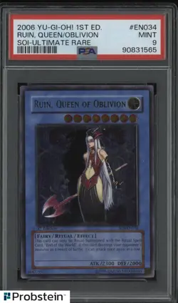 2006 Yu-Gi-Oh! 1st Ed SOI-Ultimate Rare #EN034 Ruin Queen of Oblivion PSA 9 MINT - Image 1