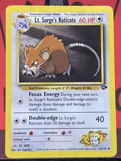 Lt. Surge's Raticate 53/132 Gym Challenge Regular 1999 WOTC Pokemon TCG VLP - Image 3