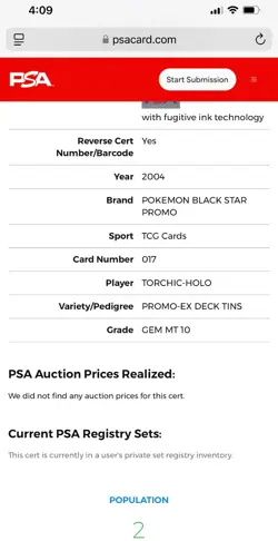 Pop 2 PSA 10 2004 Pokemon Black Star Torchic-Holo Promo-Ex Deck Tins - Image 2