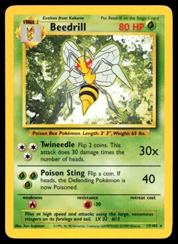 Beedrill 017/102 Base Set Rare Pokemon Card - Image 1