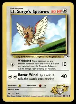 2000 Pokemon Gym - Heroes Lt. Surge’s Spearow #83 Light Play - Image 1