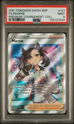 2021 POKEMON SWORD & SHIELD BLACK STAR PROMO #121 FULL ART/MARNIE PSA 9 MINT - Image 1