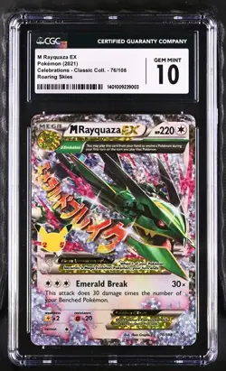 CGC 10 M Rayquaza EX 76/108 Roaring Skies Pokemon Celebrations - Image 1