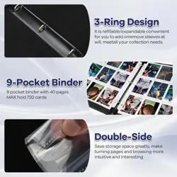 Trading Card Binder with Sleeves, 9 Pocket Trading Card Binder Premium 720 Doubl - Image 5