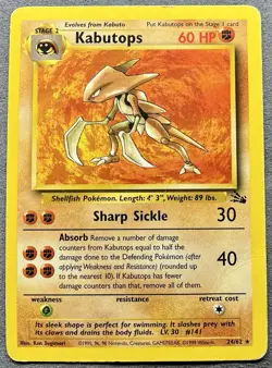 Pokemon TCG Kabutops 24/62 Fossil Unlimited Rare Card MP - Image 1